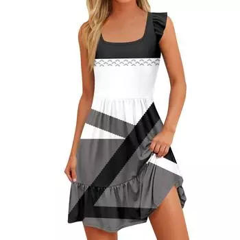 Женское летнее повседневное платье с квадратным вырезом и карманами, милое платье трапециевидной формы без рукавов с высокой талией и жилетом миди XXXL