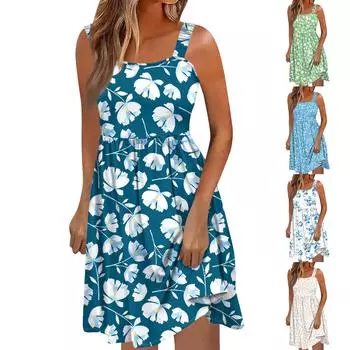 Женское летнее повседневное платье с квадратным вырезом и карманами, милое платье трапециевидной формы без рукавов с высокой талией и жилетом миди L розовый