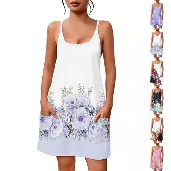 Женское летнее повседневное платье с квадратным вырезом и подтяжками, с карманами L чёрный