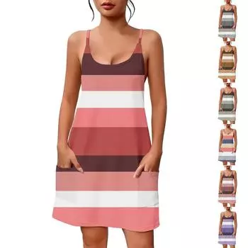 Женское летнее повседневное платье с квадратным вырезом и подтяжками, с карманами L