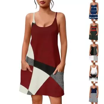 Женское летнее повседневное платье с квадратным вырезом и подтяжками, с карманами L темно-зеленого