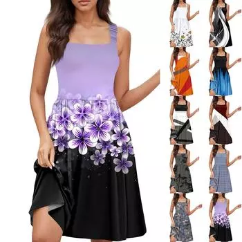 Женское летнее повседневное платье с квадратным вырезом и карманами, милое платье трапециевидной формы без рукавов с высокой талией и жилетом миди L винный