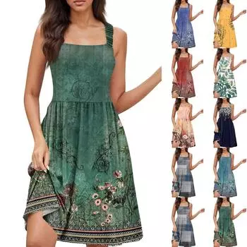 Женское летнее повседневное платье с квадратным вырезом и карманами, милое платье трапециевидной формы без рукавов с высокой талией и жилетом миди XXXL розовый