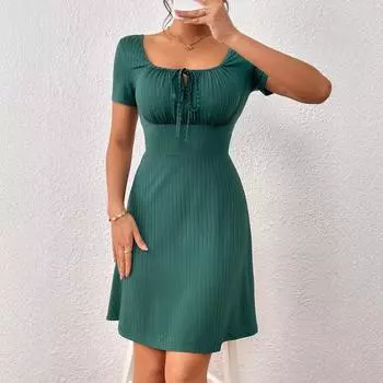 Женское летнее повседневное платье с квадратным воротником, однотонное вечернее платье S