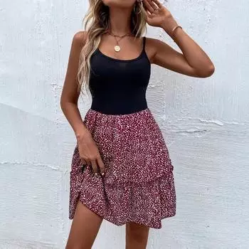 Женское летнее повседневное платье с открытой спиной и принтом для отдыха на пляже S