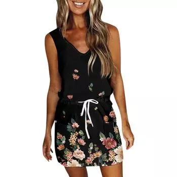 Женское летнее повседневное платье с принтом без рукавов и карманами S