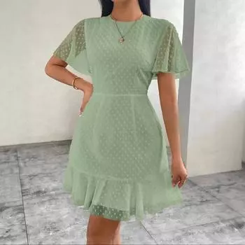 Женское летнее повседневное платье с рукавами «летучая мышь» и круглым вырезом, цельное сетчатое платье S