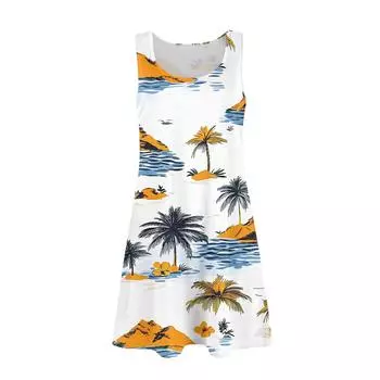 Женское летнее повседневное платье с U-образным вырезом и цветочным принтом, платье без рукавов с карманами S оранжевый