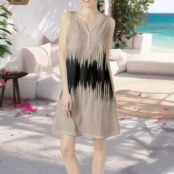 Женское летнее повседневное платье с V-образным вырезом и принтом в виде цветного платья с карманами L киноварь