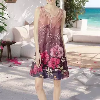 Женское летнее повседневное платье с V-образным вырезом и принтом в виде цветного платья с карманами XL