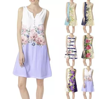 Женское летнее повседневное платье с V-образным вырезом и принтом в виде цветного платья с карманами L горячий розовый