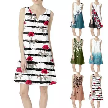 Женское летнее повседневное платье с V-образным вырезом и принтом в виде цветного платья с карманами L