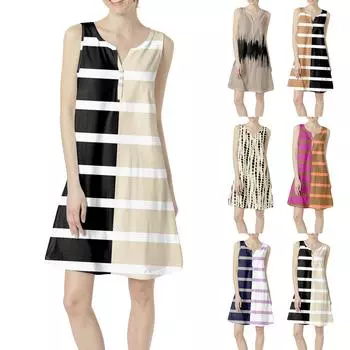 Женское летнее повседневное платье с V-образным вырезом и принтом в виде цветного платья с карманами L