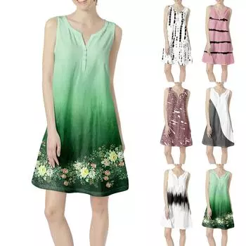 Женское летнее повседневное платье с V-образным вырезом и принтом в виде цветного платья с карманами L горячий розовый