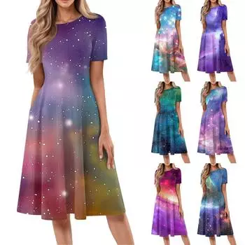 Женское летнее повседневное платье U-образной формы с завязкой на кармане и короткими рукавами L синий