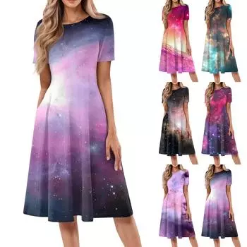 Женское летнее повседневное платье U-образной формы с завязкой на кармане и короткими рукавами XXL циан