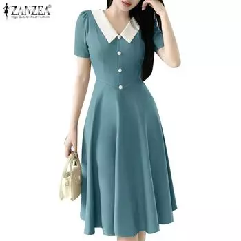 Женское летнее повседневное платье ZANZEA в стиле пэчворк с V-образным вырезом и короткими рукавами S розовый