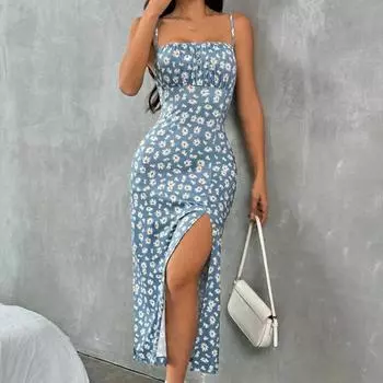 Женское летнее повседневное праздничное платье Sytap, сексуальное платье-боди с разрезом и цветочным принтом S