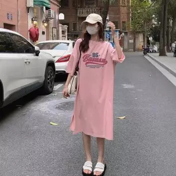 Женское летнее повседневное свободное и тонкое домашнее платье с короткими рукавами, подходящее ко всему M чёрный