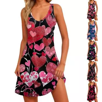 Женское летнее повседневное свободное платье без рукавов с цветочным принтом и карманом XXL