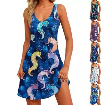 Женское летнее повседневное свободное платье без рукавов с цветочным принтом и карманом XXL