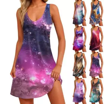 Женское летнее повседневное свободное платье без рукавов с цветочным принтом и карманом L темно-фиолетового