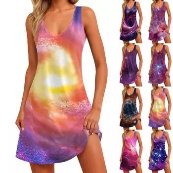 Женское летнее повседневное свободное платье без рукавов с цветочным принтом и карманом L темно-фиолетового