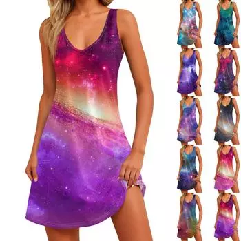 Женское летнее повседневное свободное платье без рукавов с цветочным принтом и карманом L синий