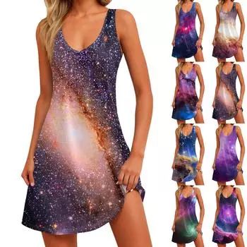 Женское летнее повседневное свободное платье без рукавов с цветочным принтом и карманом L