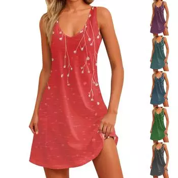 Женское летнее повседневное свободное платье без рукавов с цветочным принтом и карманом L темно-зеленого