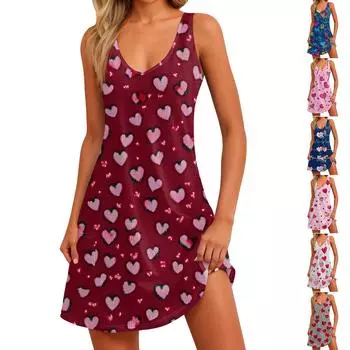 Женское летнее повседневное свободное платье без рукавов с цветочным принтом и карманом M