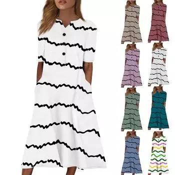 Женское летнее повседневное свободное платье с v-образным вырезом и короткими рукавами с принтом L зелёный