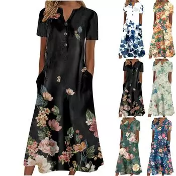 Женское летнее повседневное свободное платье с v-образным вырезом и короткими рукавами с принтом L