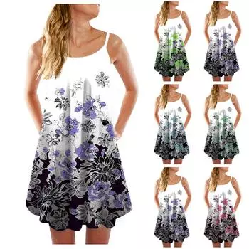 Женское летнее повседневное свободное платье с короткими рукавами и цветочным принтом XXXXXXL розовый