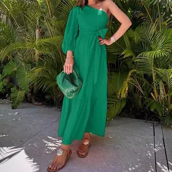 Женское летнее повседневное свободное платье с наклонным воротником и рукавами 3/4 на бретелях, однотонное 5XL оранжевый