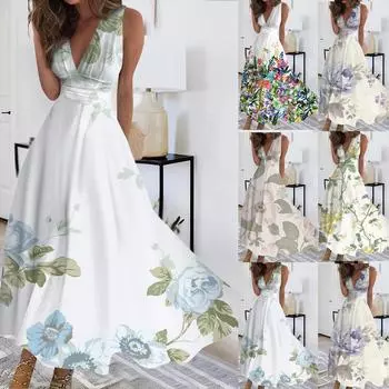 Женское летнее повседневное свободное платье с короткими рукавами и цветочным принтом L зелёный