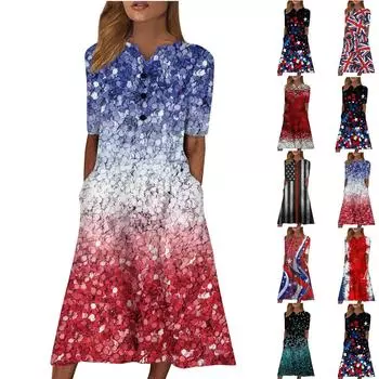 Женское летнее повседневное свободное платье с v-образным вырезом и короткими рукавами с принтом L чёрный