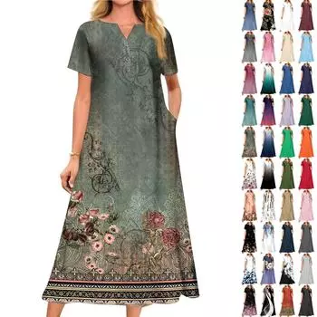 Женское летнее повседневное свободное платье с v-образным вырезом и короткими рукавами с принтом L