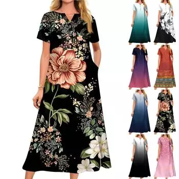 Женское летнее повседневное свободное платье с v-образным вырезом и короткими рукавами с принтом L