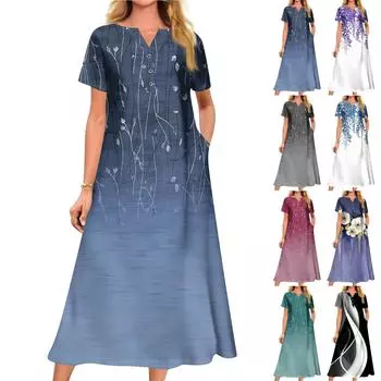 Женское летнее повседневное свободное платье с v-образным вырезом и короткими рукавами с принтом L