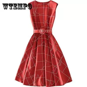 Женское летнее простое и элегантное платье, тонкое праздничное изящное платье средней длины без рукавов XXXL красный
