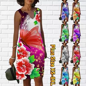 Женское летнее ярко-красное платье с v-образным вырезом и цветочным принтом Феникса, повседневное модное платье без рукавов, повседневные свободные сексуальные платья размера плюс XS-8XL XS синий