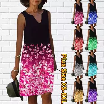 Женское летнее розовое платье с v-образным вырезом и принтом рододендрона, повседневное модное платье без рукавов, повседневное свободное сексуальное платье размера плюс XS-8XL XS розовый