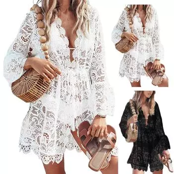 Женское летнее сексуальное бикини с v-образным вырезом и солнцезащитным кремом, повседневное кружевное пляжное платье XXL чёрный