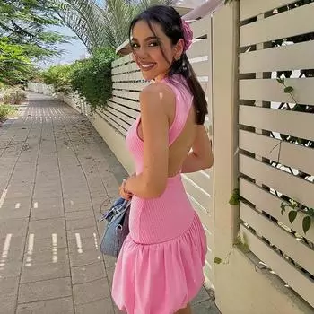 Женское летнее сексуальное облегающее платье с вырезом на спине в стиле лохмотьев и складками в стиле лоферов для европейских и американских женщин S чёрный