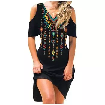 Женское летнее сексуальное платье без бретелек с принтом и коротким рукавом с v-образным вырезом S зелёный