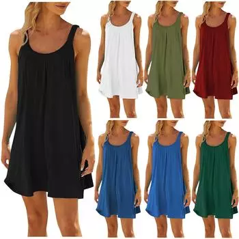 Женское летнее сексуальное платье на подтяжках, однотонное платье без рукавов, мини-платье на бретельках S