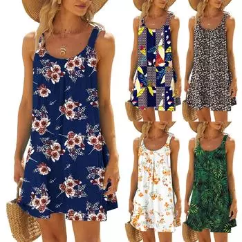 Женское летнее сексуальное платье на подтяжках без рукавов с принтом платье на бретельках M чёрный