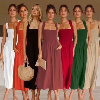 Женское летнее сексуальное платье с бретелью через шею и вырезом-халтер S оранжевый