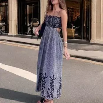 Женское летнее сексуальное платье в уличном стиле Spice с вырезом и вышивкой в клетку S